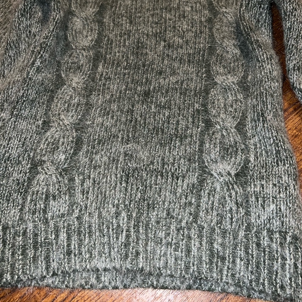 Green Chunky Knit Mohair Gray Mock Neck Long Sleeve Wool Sweater Size S - Picture 7 of 9